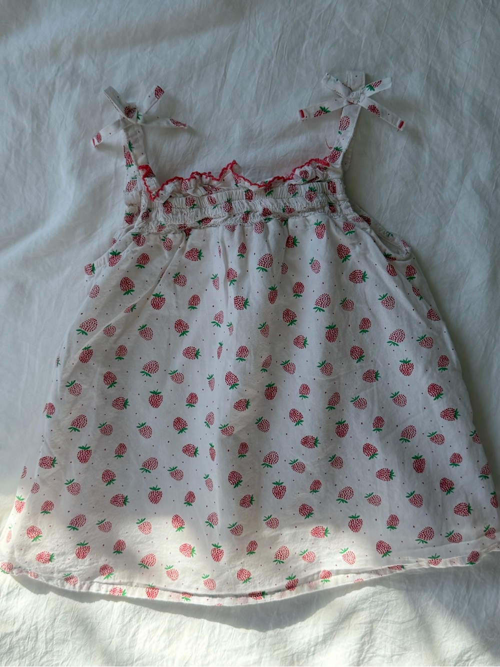 ZARA Baby 3-4Y Strawberry Print Ruffle Tie Strap Lined Summer Top